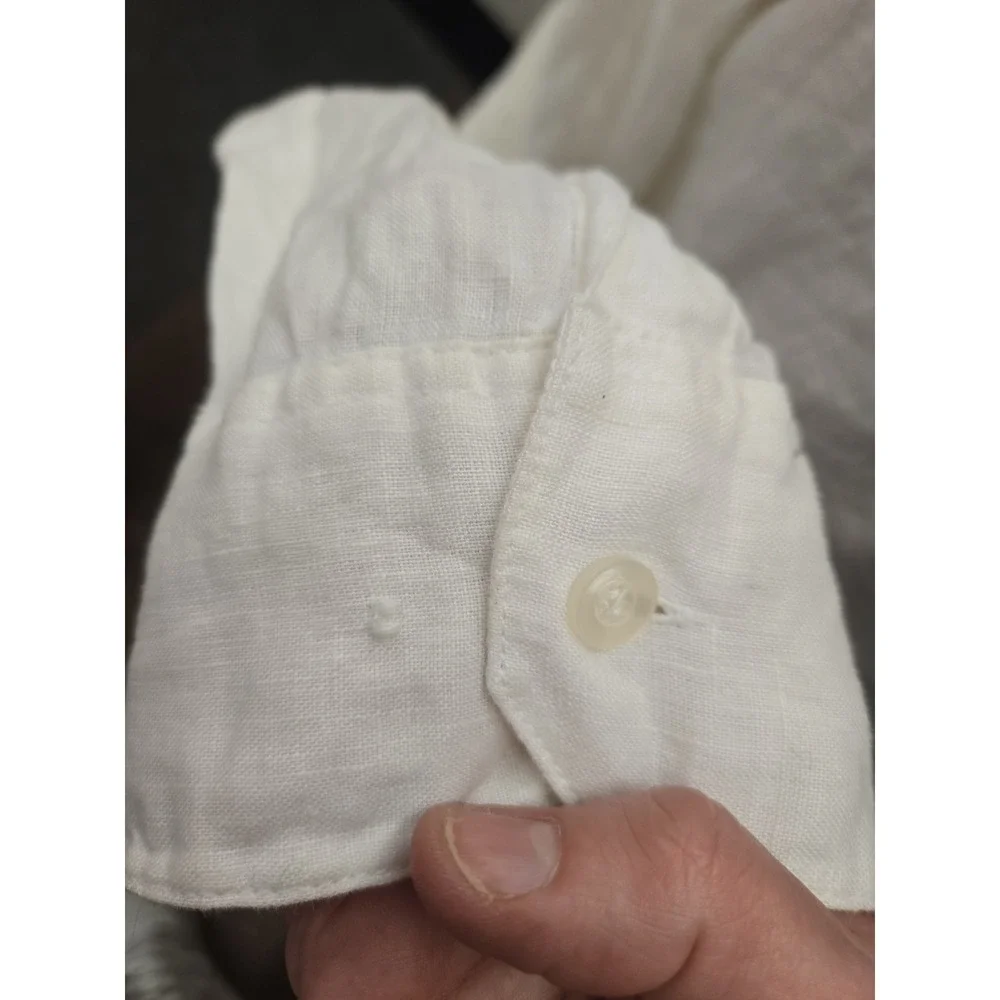 Unisex America White Linen Longsleeve Vneck Embroidered Shirt XXL - Picture 4 of 10